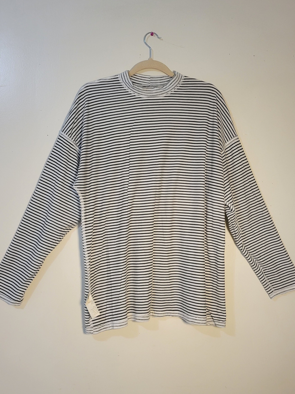 We the free (Women's M) "Inside Out" Cotton Striped Mock Neck 3/4 Sleeve Shirt - Picture 3 of 12